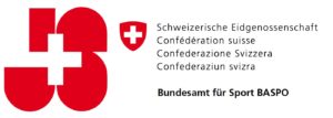 Logo von Jugend und Sport in rot und weiss mit Untertitel Schweizerische Eidgenossenschaft Bundesamt für Sport BASPO.