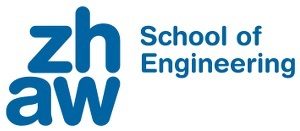 Das Logo der ZHAW als weisser Banner mit blauer Schrift, sowie Untertitel School of Engineering.